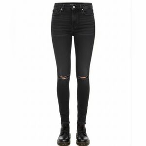 Zara Z1975 Mid Rise Skinny Jeans Black Ripped Knees 38 / 6